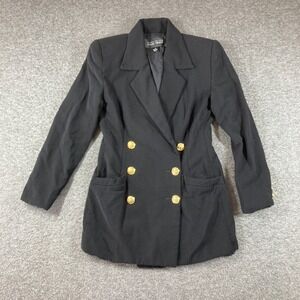Vintage Ellen Tracy Double Breasted Blazer Jacket Womens 4 Black Gold Buttons